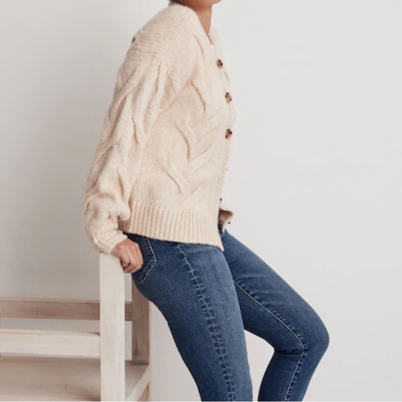 Madewell Cable Ashmont Cardigan Sweater Heather Powder - Picture 2 of 15